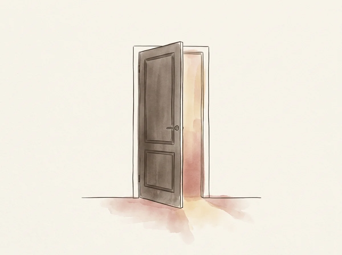 Ilustracja: uchylone drzwi, przez które wpada ciepłe światło